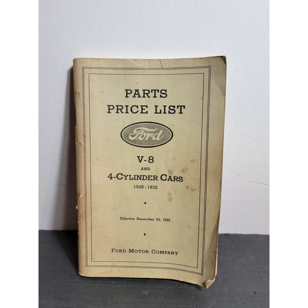 Vintage 1930's Ford Parts Price List for V-8 and 4-cylinder Cars from 1928-1932
